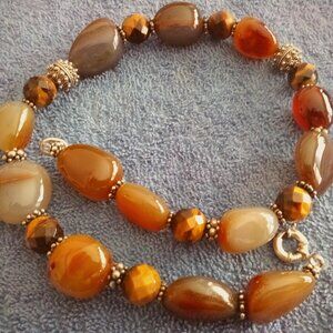 Tiger's Eye, stone and silver bead necklace